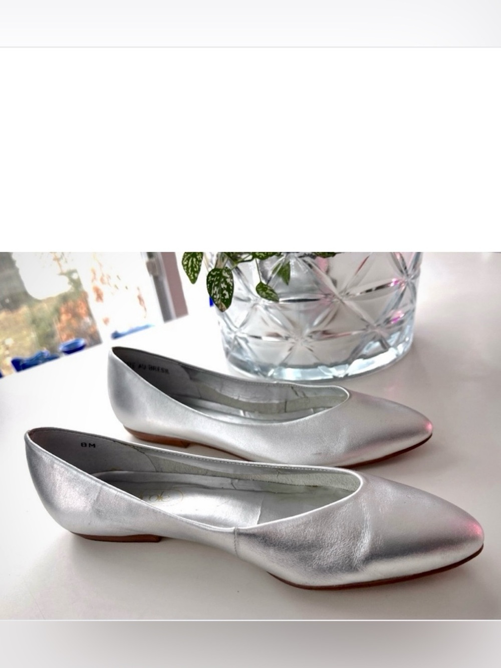 Minimalist Silver Leather Pointed Ballet Flats • Real Wood Heel • Y2K • Brazil